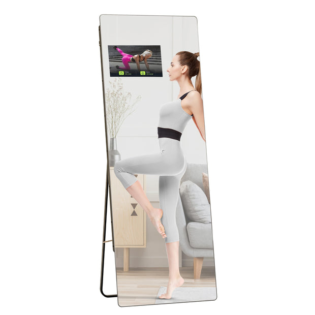 Smart Home Gym Mirror 65"x23.6", Trainer Workout Mirror with 14" Screen Display, Support Phone Casting Function, Follow Tiktok Videos to Do yoga,Dancing, Exercise Fitness(Portrait Screen for TikTok)