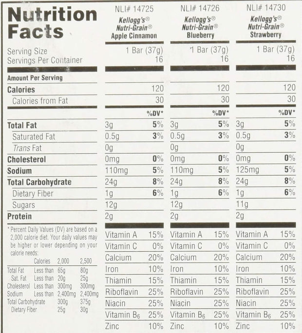 Kellogg's Nutri-Grain Cereal Bars (Variety Pack of Apple Cinnamon, Blueberry, Strawberry, 48-Count Box)