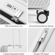 mixi 24 Inch Large Expandable Checked Luggage PC Hard Shell Suitcase Top Opening Rolling Travel Suitcases with Spinner Wheels & TSA Lock, Smoke White