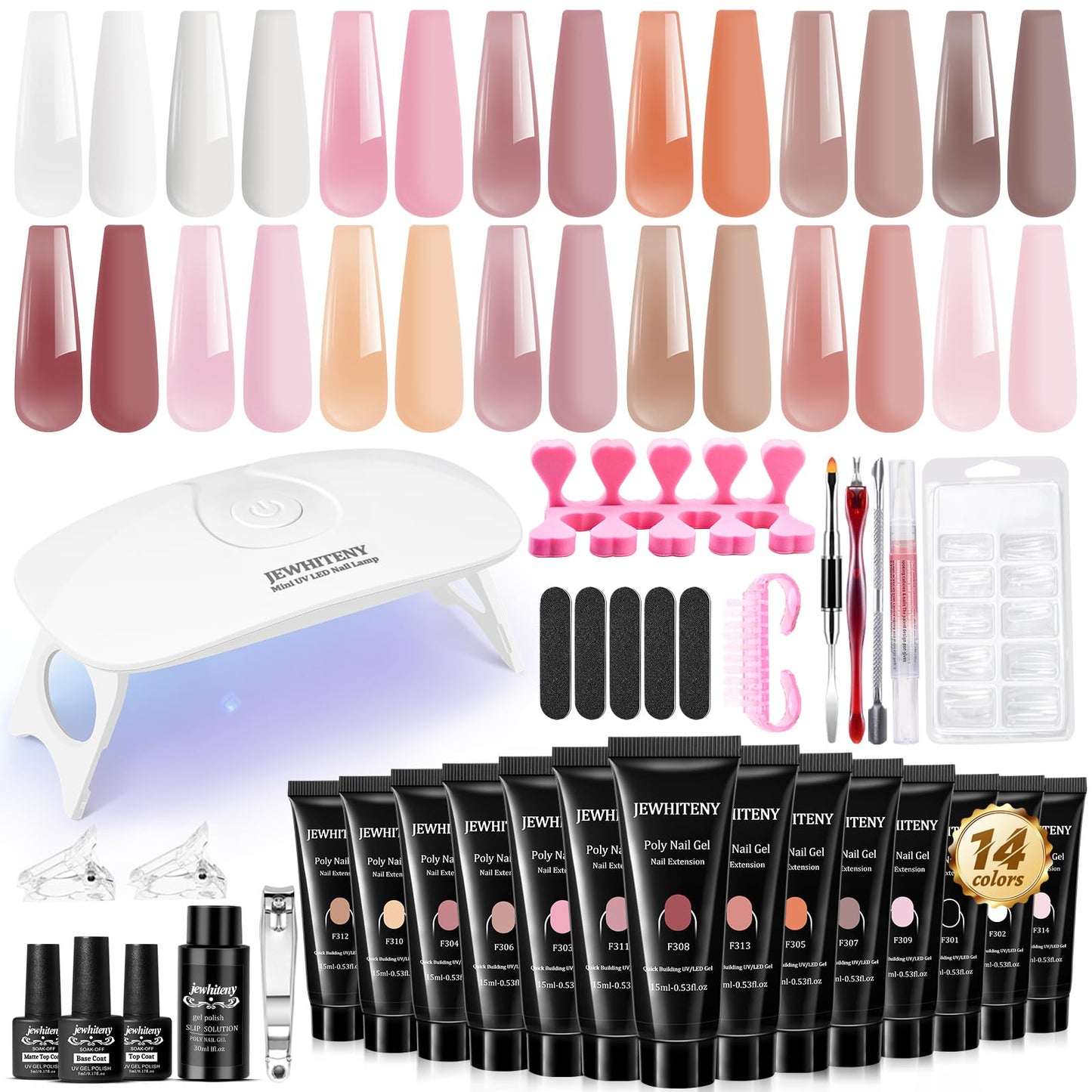 JEWHITENY 14 Colors Poly Gel Nail Kit 27 Colors Gel Nail Polish Kit With U V Light All In One Nail Art Starter Kit Suitable For All Seasons