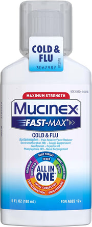 Mucinex Maximum Strength Fast-Max Cold & Flu and Nightshift, All-in-One Multi Symptom Relief Liquid, 6 Fl Oz - 2 Count (Pack of 1)