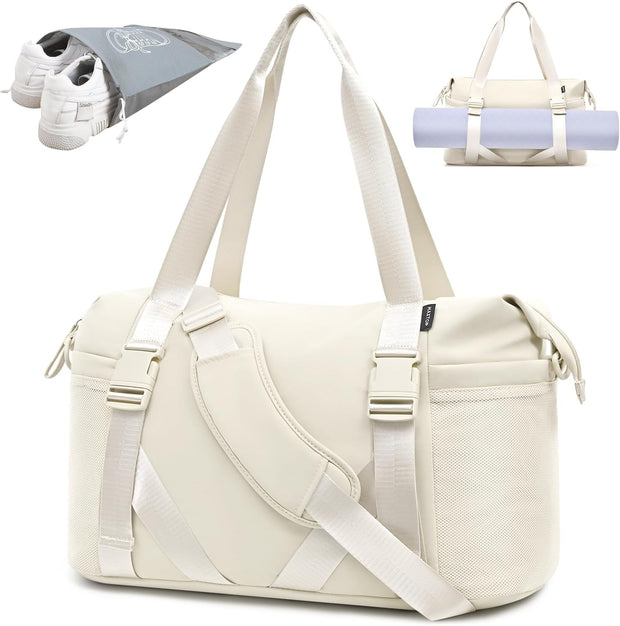 MAXTOP Women's Gym Yoga Duffle Bag with 2 Bonus Shoe Pouches, Multi-Purpose Overnight Travel Bag for Gym Work Dance Sports