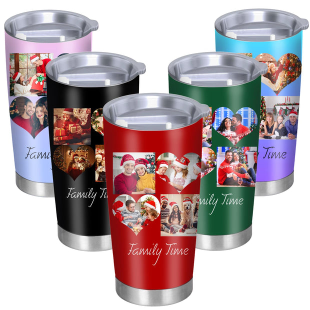 Personalized Tumblers with Pictures Lids and Straws 20 oz Custom Photo Stainless Steel Coffee Tumbler with Name Text Coffee Mug Cup Gifts for Christmas Anniversary Birthday for Dad Mom Friend