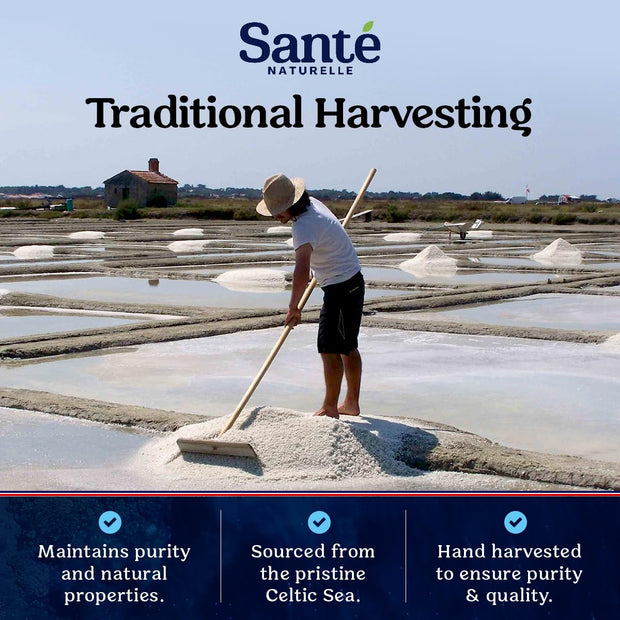 Sante Grey Coarse Sea Salt From the Celtic Sea - 1.1lb (18oz) Unrefined French Sea Salt Organic, Rich in 82+ Minerals Salt, 100% Natural & Hand Harvested Sal Celtica