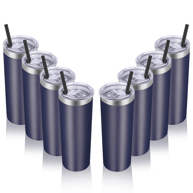 VEGOND Stainless Steel Tumblers Bulk 12 Pack, 20 oz Vacuum Insulated Skinny Tumblers with Lids and Straws, Double Wall Coffee Mug, Travel Water Cup, White