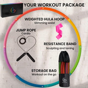 Weighted Hula Hoop for Adults - 2.8lb Detachable Exercise Hoop - Fun & Portable Fitness Circle with Jump Rope, Resistance Band & Carry Bag