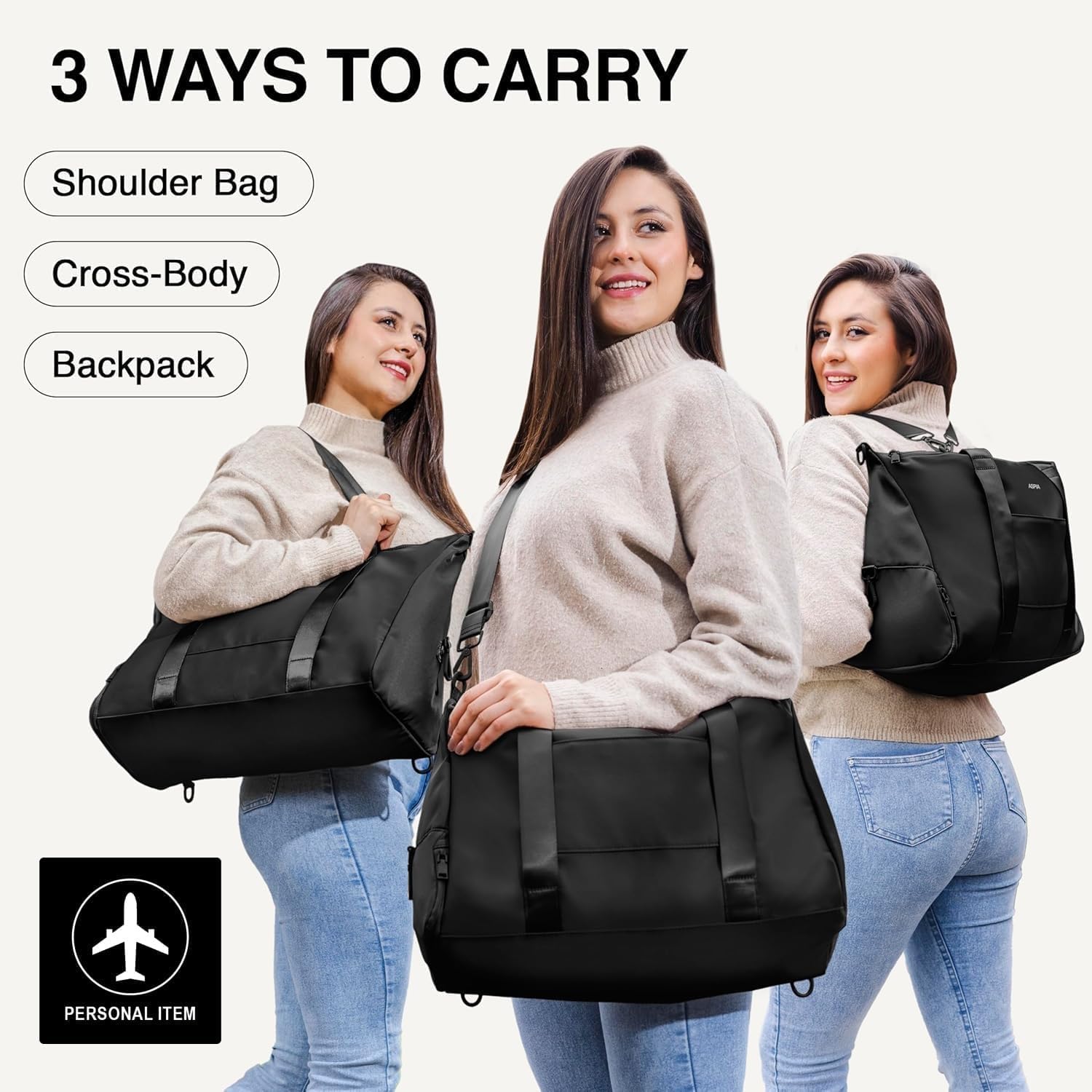 Gym Bag for Women, 3-in-1 Duffle with Laptop & Yoga Mat Space, Travel Bag with Shoe Compartment, Luggage Sleeve & Toiletries Pouch, Lightweight Weekender Carry On, Water Resistant