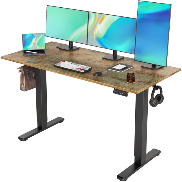 Seang Electric Standing Desk Adjustable Height, 40 x 24 Inch Sit Stand Desk with T-Shaped Frame, 3 Memory Presets & Cable Management for Home Office Computer Workstation, Black Frame/Black Top