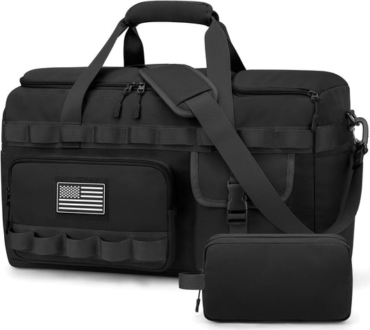 ZOMFELT Gym Bags for Men Women, Tactical Travel Duffle Bag with Removable Dividers & Shoe Compartment, Carry on Weekend Overnight Bag with Wet Pocket for Workout Sports Football Gym, Black