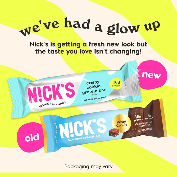 Nick's Protein Bars Crispy Cookie Chocolate, High Protein, Low Calories, Low Carb, Keto Friendly Snacks No Added Sugar (Multipack 12 bars x 50g), Crispy Cookie flavor