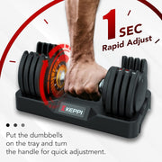Keppi Adjustable Dumbbells Set-25lb/40lb/55lb/60lb, Anti-Slip Metal Fast Adjust Weight Handle, Exercise & Fitness for Full Body Workout - Adjustable Dumbbell Series