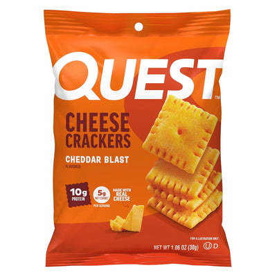 Quest Nutrition Cheese Crackers, Cheddar Blast, 10g Protein, 5g Net Carbs, 1g Sugar, Made with Real Cheese, High Protein Snack, 12 Packs (1.06 oz bags)