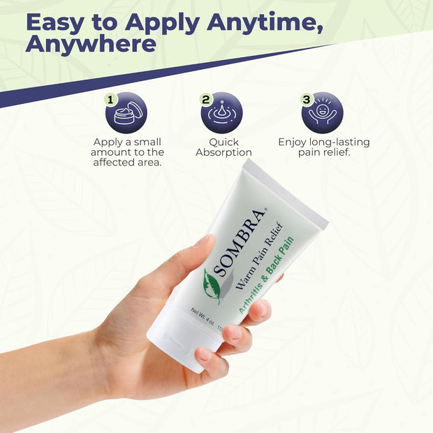 Sombra Warm Pain Relief Gel, Warm Relief for Arthritis and Chronic Pain Pre-Workout Muscle Rub Vegan Formula Free of Artificial Fragrances, Dyes, NSAIDs, Wax, Petroleum, Alcohol - 4oz Jar