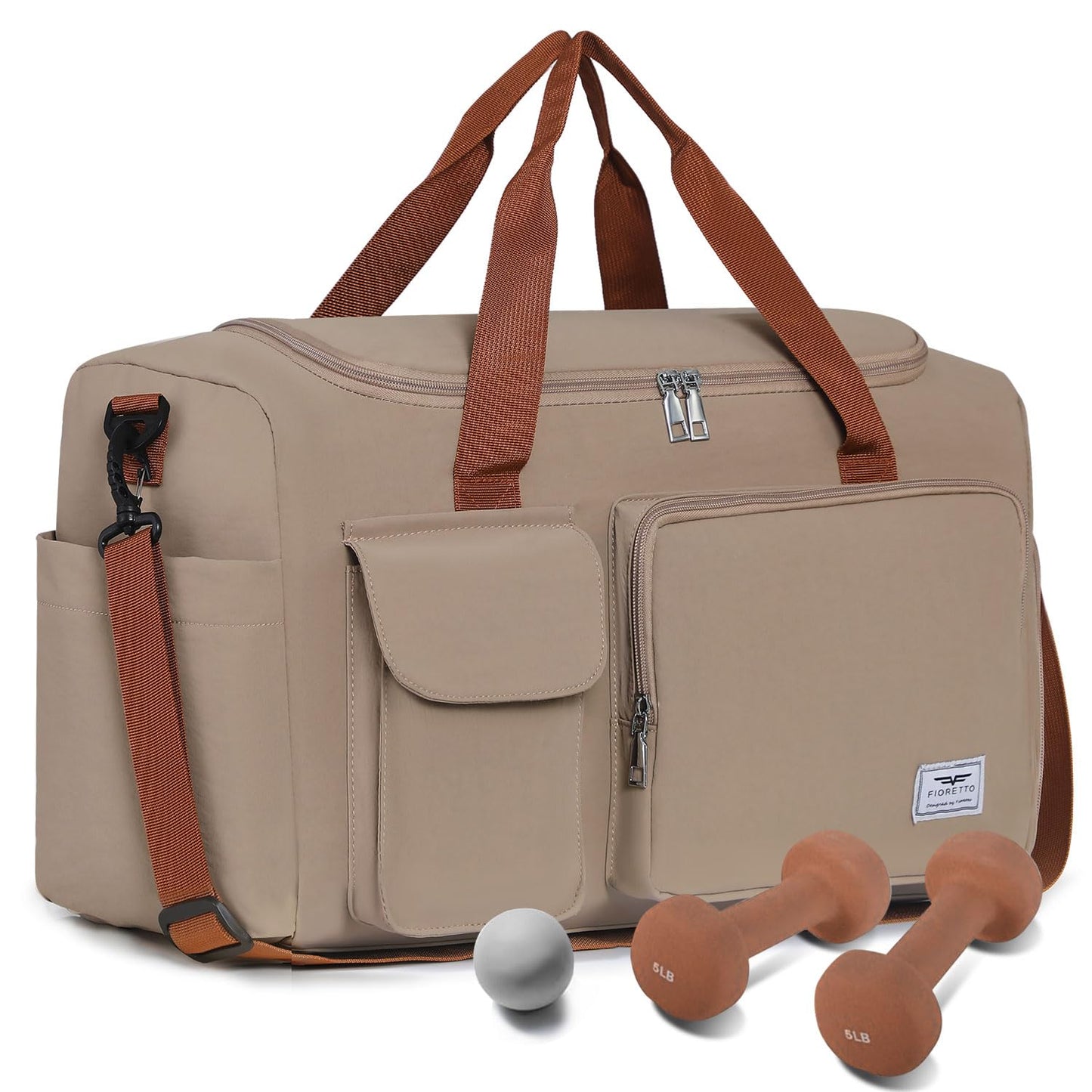 FIORETTO Women's Gym Duffle Bag with Shoes Compartment, 37L Capacity, Ideal for Travel, Gym, Sports, Duffel, Weekender