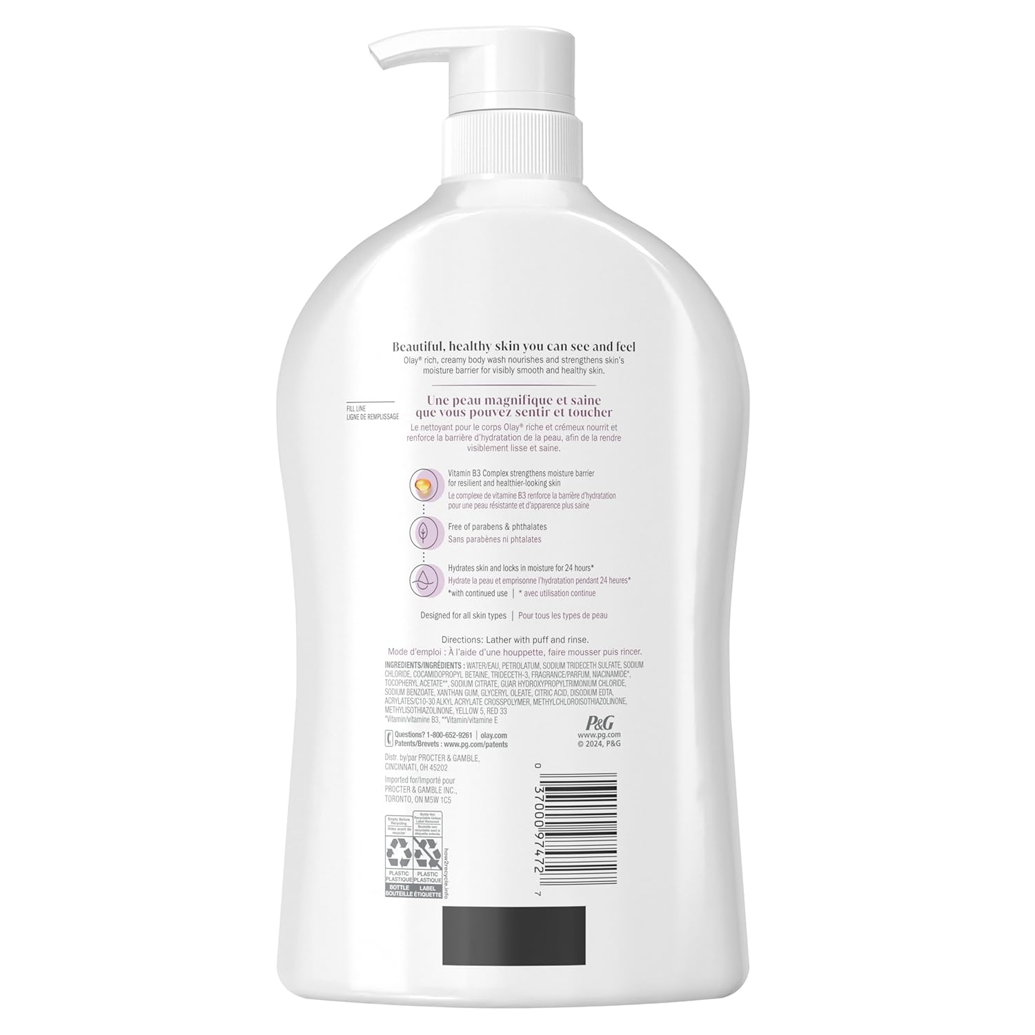 Olay Body Wash for Women, Age Defying with Vitamin E, 24hr Moisturizing, Hydrating & Refreshing, B3 Vitamin Complex, Free of Parabens & Phthalates, For All Skin Types, Scented, 33 fl oz (Pack of 4)
