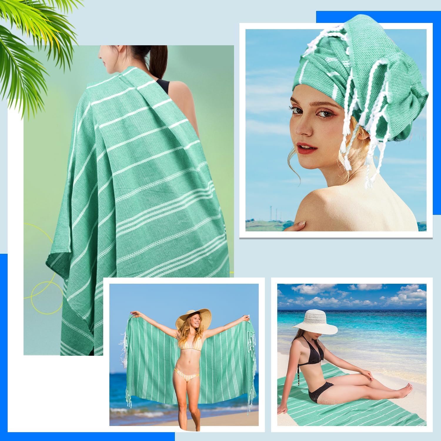 Turkish Beach Towel 6 Pack Beach Towels 36"x71" Beach Towel Oversized Sand Free Turkish Towel Quick Dry Bath Towels Teal