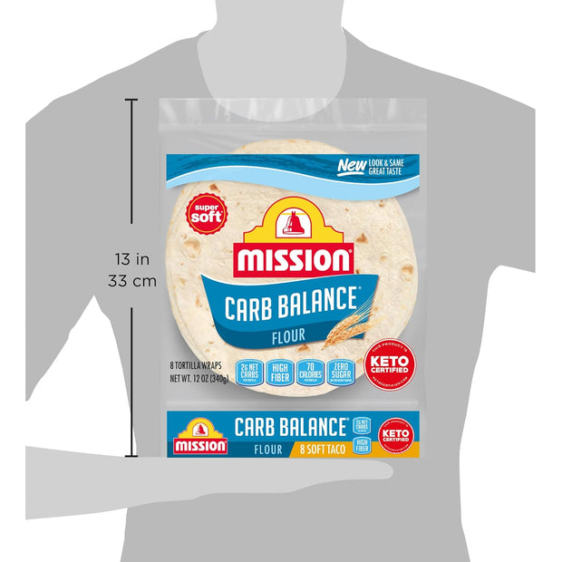 Mission Carb Balance Soft Taco Flour Tortillas, 8 Count, Low Carb, Keto, High Fiber, No Sugar