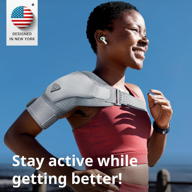 Shoulder Brace - Support & Injury Prevention Brace- Joint Pain Releaser- Shoulder Compression Wrap Strap - Adjustable Injury Accessories for Shoulders - Premium Quality Strap by FIGHTECH (Pink, L-XL)