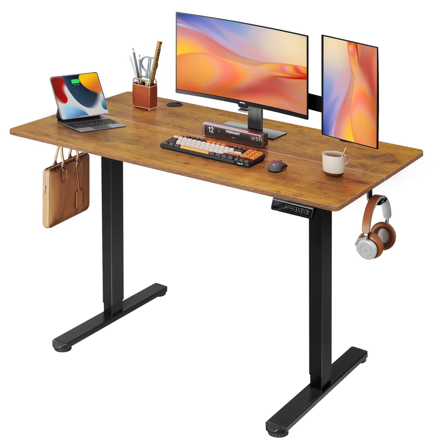 DEVAISE Electric Standing Desk, 55 X 28 Inches Adjustable Height Stand up Desk for Home Office, Large Ergonomic Sit to Stand Desk with Headphone Hook, 3 Memory Preset Computer Desk, Black