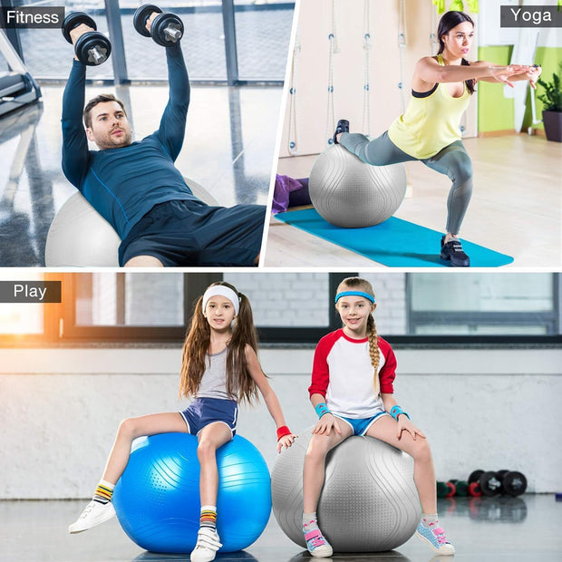 Yoga Ball, 18-30 Inch Extra Thick Exercise Ball for Workout Fitness Balance, Anti Burst Chair for Home and Office Desk, Includes Hand Pump & Workout Guide Access