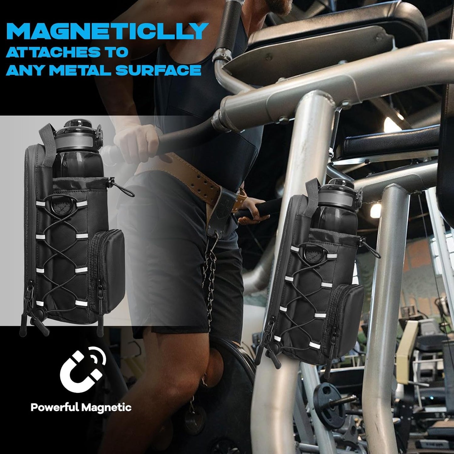 Magnetic Gym Bag for Men and Women, Magnetic Water Bottle Holder for Gym, Small Gym Bag, Gym Gifts,Gym Accessories (Black)