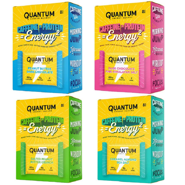 Quantum Energy Square: Energy Bar with Caffeine & 10g Protein. Delicious Healthy Snack On The Go. (Vegan, Gluten-free, Soy-free, Dairy-free) (Variety 12-Pack)