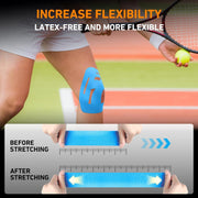 PreCut Kinesiology Tape for Knees, 12PCS Upgraded Waterproof KTQUICK Knee Tape for Knee Pain Relief Pre Cut, Original Cotton Athletic Knee Tape, Waterproof&Hypoallergenic Latex-Free for Sports (Black)