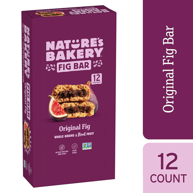 Nature’s Bakery Whole Wheat Fig Bars, Original Fig, Real Fruit, Vegan, Non-GMO, Snack bar, 1 box with 12 twin packs (12 twin packs)
