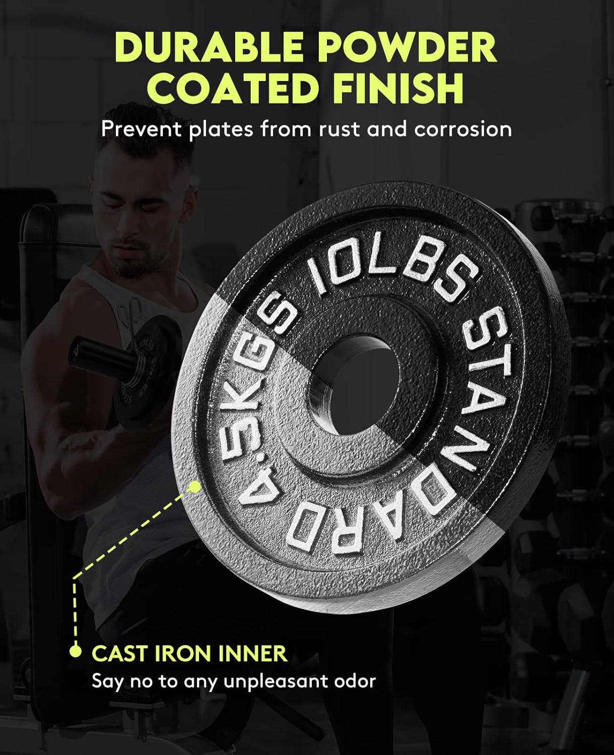 Cast Iron 2-Inch Olympic Weight Plates Set for Strength Training, Barbell Free Weight Plate Set for Weightlifting in Home Gym, Multiple Sizes From 2.5LB to 40LB