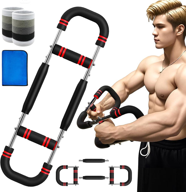 Twister Arm Trainer, 60-110lb Adjustable Resistance Workout Equipment Twister Arm Chest Exerciser Power Twister Bar, Portable Chest Press Machine Detachable Design Fitness for Home & Gym