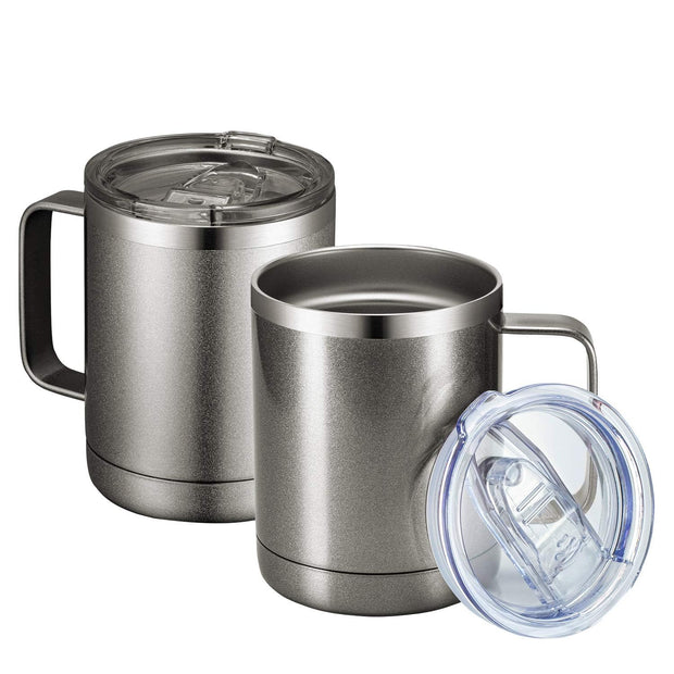 MEWAY 12oz Coffee Mug With Handle and Sliding Lid,Stainless Steel Travel Tumbler Cup with Handle,Double Wall Vacuum Insulated Camping Cup for Hot & Cold Drinks Tea (Purple,Set of 1)