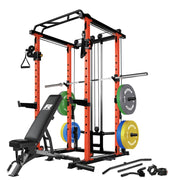 RitFit Multi-Function Squat Rack Power Cage PPC03 with Cable Crossover System, 1000LBS Capacity Power Rack and Packages with Optional Weight Bench, Barbell Weight Set, for Garage Workout & Home Gym