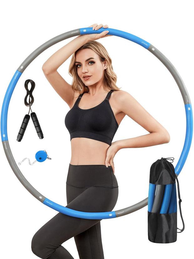 Weighted Exercise Hoop for Adults, 2.2lb Detachable Fitness Hoop, Adjustable Hoop with Jump Rope, Tape Measure and Carry Bag, Home Gym Workout
