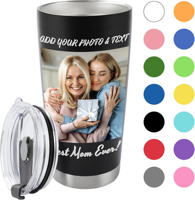 Personalized Coffee Tumbler with Picture & Text - Personalized Travel Coffee Mug - Custom 20oz Stainless Steel Tumbler Cup with Lid - Custom Cup Gift for Dad, Mom, Friends
