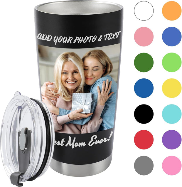 Personalized Coffee Tumbler with Picture & Text - Personalized Travel Coffee Mug - Custom 20oz Stainless Steel Tumbler Cup with Lid - Custom Cup Gift for Dad, Mom, Friends