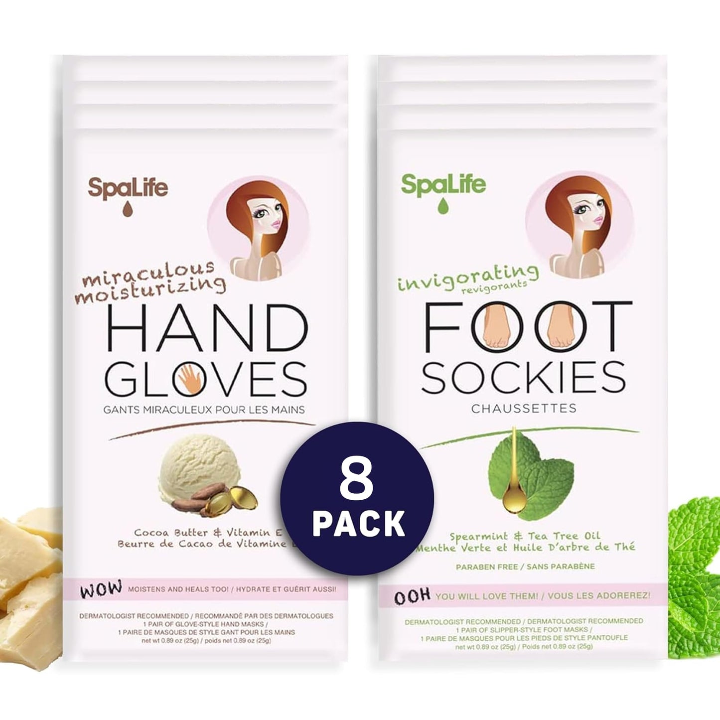 SpaLife Softening Care Foot Sockies (8-Pack) - Spearmint & Tea Tree Oil, Exfoliating Pack for Healthy Feet, Intensive Repair, Callus Remover Sockies, Dry Skin Solution, Moisturizing Foot Treatment