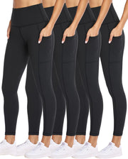 NexiEpoch 4 Pack Leggings for Women with Pockets- High Waisted Tummy Control for Workout Running Capri Yoga Pants
