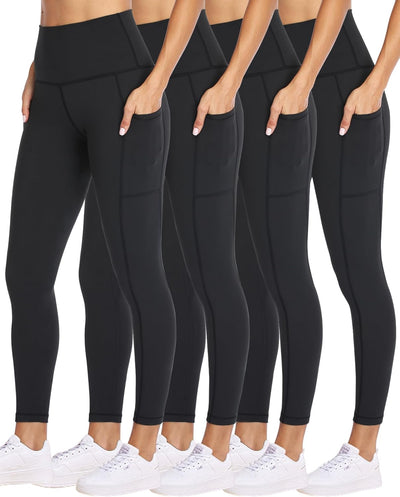 NexiEpoch 4 Pack Leggings for Women with Pockets- High Waisted Tummy Control for Workout Running Capri Yoga Pants