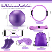 Poen Home Pilates Kit for Women Pilates Equipment Ring and Ball Set with Stretching Strap 8 Resistance Bands Non Slip Socks Gym Back Bags Exercise Equipment for Workout