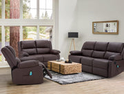 YODOLLA 3 PCS Recliner Sofa Set for Living Room Furniture Set，Overstuffed Leather Reclining Sofa with Massage&Heat Function, Manual Control Couch Set，Theater Lounge Seat with Side Pockets, Brown