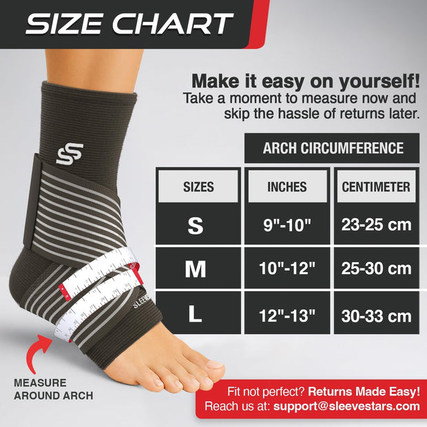 Sleeve Stars Ankle Brace for Women & Men, Ankle Wrap for Sprain, Compression Sleeve for Plantar Fasciitis Relief, Easy Customizable Support: w/ Removable Strap (Single/M:10"-12"/Black)