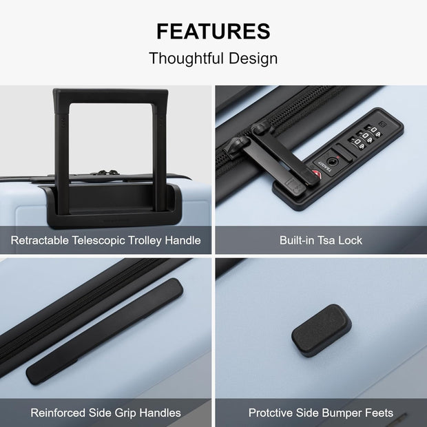 LEVEL8 Elegance Checked Luggage, 24 Inch Hardside Suitcase, Lightweight Matte Hardshell with Tsa Lock, Large Suitcases with Spinner Wheels, Light Blue