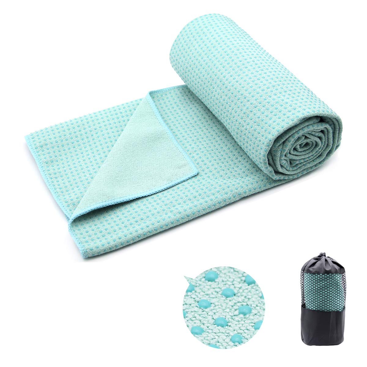 Eunzel Yoga Towel,Hot Yoga Mat Towel with Grip Dots Sweat Absorbent Non-Slip for Hot Yoga, Pilates and Workout 24" x72", Purple & Blue