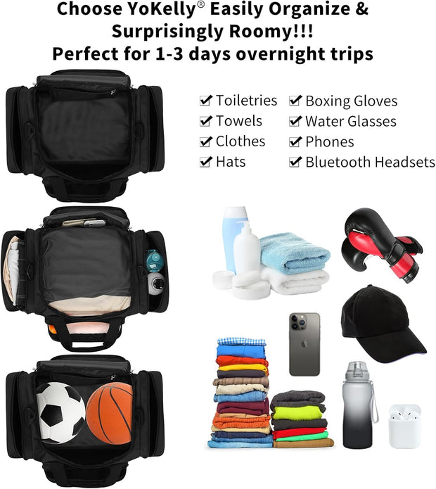 Small Duffel Bag 17 inch Carry On Weekender Bag for Travel Gym Sport (17x10x9 in) - Black