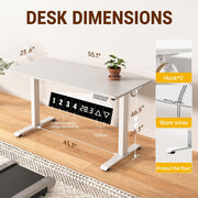 Veken 55 Inch Large Electric Standing Desk, 4 Memory Heights Adjustable,Sit to Stand Up, Work Home Office Computer Table for Study, Walking Pad, Writing, and Games, Wooden Desktop Desks, White
