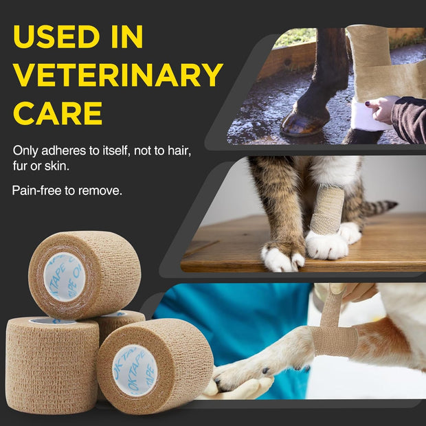 OK TAPE 12 Rolls Self Adhesive Bandage Wrap, Elastic Athletic Tape, Self Stick Bandage Tape, Vet Wrap, Medical Wrap for Wrist, Feet, 2" x 5 Yards - Black