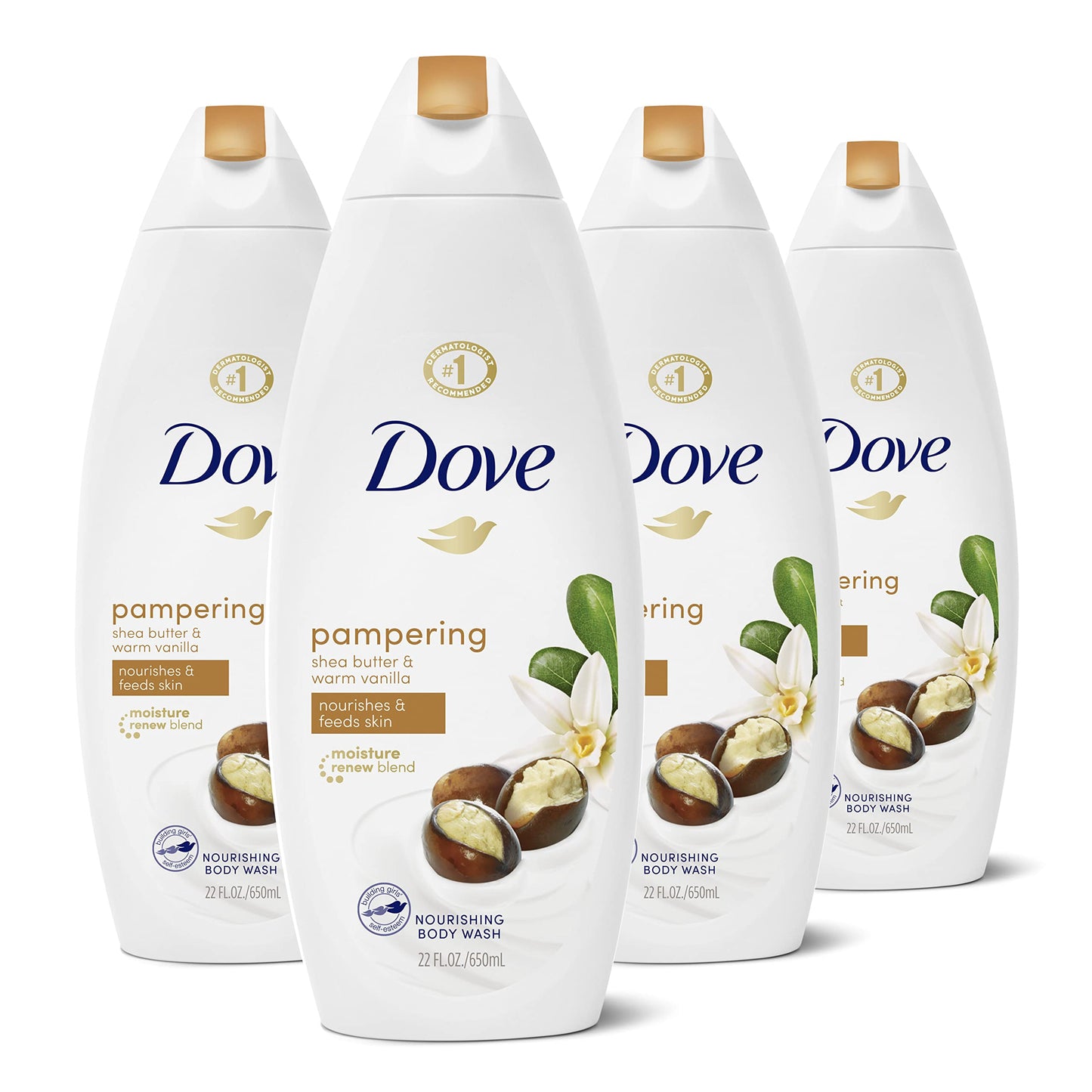 Dove Body Wash Pamper Shea Butter & Vanilla for 24hr Lotion-Soft Skin Moisturizing Skin Cleanser with No Sulfates No Parabens 20 oz