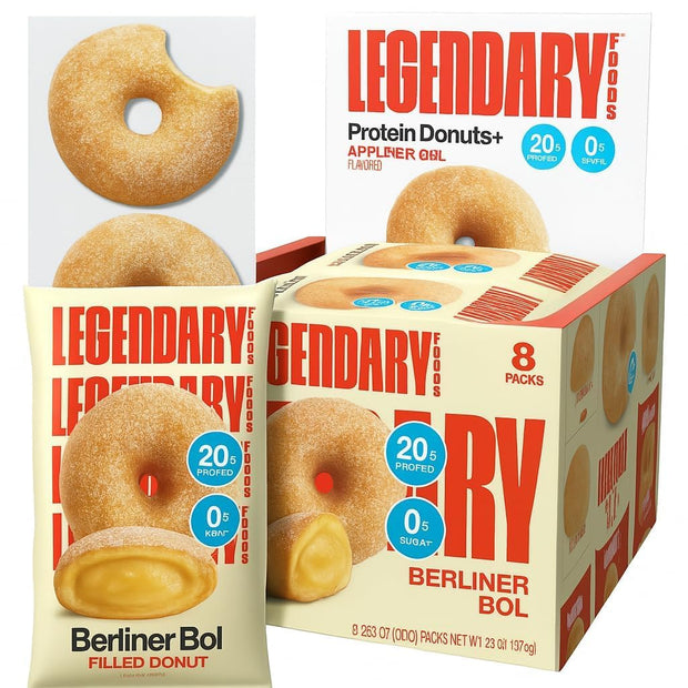 Legendary Foods 22gr Protein Donuts - Glazed Vanilla 8x (2 Donuts per Pack), High Protein, Zero Sugar, Gluten Free and Low Carb, Keto Friendly Snack, Healthy Donut for GLP-1, Diabetic, Bariatric Diets