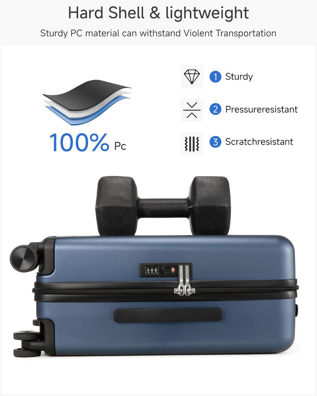 LUGGEX Carry On Luggage 22x14x9 Airline Approved, 100% PC Hard Shell Travel Suitcase with Smooth Spinner Wheels TSA Lock, 20 Inch, Black