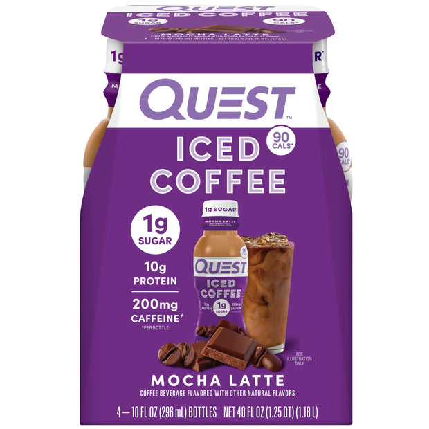 Quest Nutrition Iced Coffee, Mocha Latte, 1g of Sugar, 10g of Protein, 90 calories, 200mg of caffeine, 12 Count